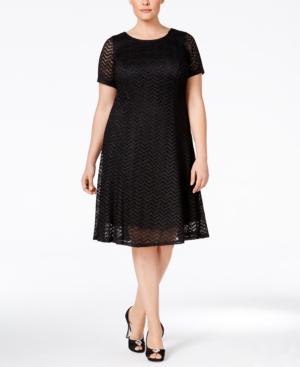 Sl Fashions Plus Size Metallic Chevron Lace Dress