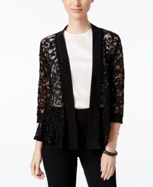 R & M Richards Three-quarter-sleeve Sequined Lace Jacket