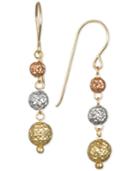 Tri-color Textured Ball Triple Drop Earrings In 10k Yellow, White And Rose Gold
