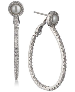 Carolee Silver-tone Pave & Imitation Pearl Drop Hoop Earrings