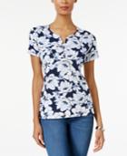 Karen Scott Floral-print Henley T-shirt, Only At Macy's