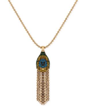 Lucky Brand Gold-tone Pave Peacock Fringe Pendant Necklace