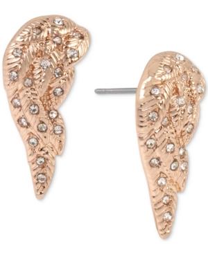 Betsey Johnson Rose Gold-tone Pave Angel Wing Stud Earrings