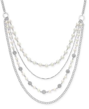 Charter Club Silver-tone Crystal Imitation Pearl Multi-row Necklace, Only At Macy's