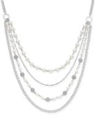 Charter Club Silver-tone Crystal Imitation Pearl Multi-row Necklace, Only At Macy's