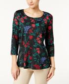 Charter Club Printed Peplum-waist Top, Created For Macy's