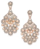 Inc International Concepts Rose Gold-tone Pave & Pink Imitation Pearl Drop Earrings, Created For Macy's