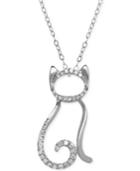 Diamond Cat Pendant Necklace (1/10 Ct. T.w.) In 10k White Gold