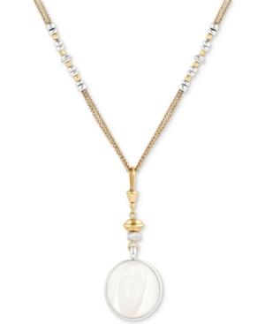 Lucky Brand Two-tone Bead, Stone & Imitation Mother-of-pearl Double-chain Reversible Pendant Necklace, 26-1/2 + 2 Extender