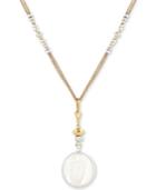 Lucky Brand Two-tone Bead, Stone & Imitation Mother-of-pearl Double-chain Reversible Pendant Necklace, 26-1/2 + 2 Extender