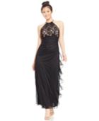 Blondie Nites Juniors' Sequin Lace Ruched-skirt Dress