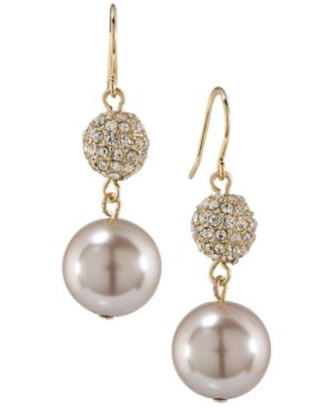Carolee Gold-tone Imitation Pearl And Crystal Double Drop Earrings