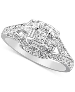 Diamond Square Cluster Engagement Ring (3/4 Ct. T.w.) In 14k White Gold