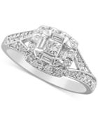 Diamond Square Cluster Engagement Ring (3/4 Ct. T.w.) In 14k White Gold