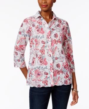 Charter Club Cotton Floral-print Eyelet Shirt, Only At Macy's