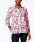 Charter Club Cotton Floral-print Eyelet Shirt, Only At Macy's