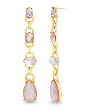Catherine Malandrino Women's Pink And White Rhinestone Yellow Gold-tone Drop Earrings