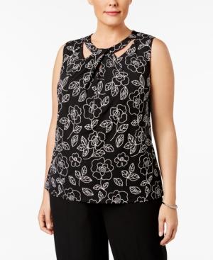 Nine West Plus Size Printed Twist-neck Shell