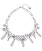Guess Silver-tone Crystal, Bead & Chain Tassel Logo Charm Statement Necklace, 18 + 2 Extender