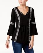 Style & Co Petite Lace-detail Peasant Top, Only At Macy's