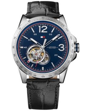 Tommy Hilfiger Men's Automatic Casual Sport Black Leather Strap Watch 44mm 1791253
