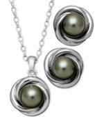 Cultured Tahitian Freshwater Pearl Love Knot Jewelry Set (8mm)