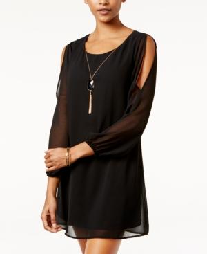 As U Wish Juniors' Cold-shoulder Tassel Shift Dress