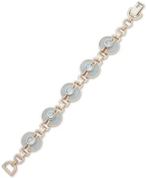 Dkny Gold-tone Cubic Zirconia & Stone Link Bracelet, Created For Macy's