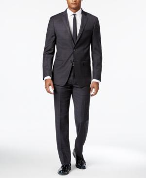 Calvin Klein X-fit Men's Charcoal/dark Brown/blue Windowpane Slim Fit Suit