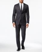 Calvin Klein X-fit Men's Charcoal/dark Brown/blue Windowpane Slim Fit Suit
