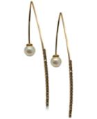 Guess Gold-tone Crystal & Imitation Pearl Threader Earrings