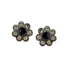 2028 Black-tone Black Diamond Color Cluster Button Earrings