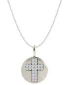 Diamond Double Cross Disk Pendant Necklace In 14k White Gold (1/10 Ct. T.w.)