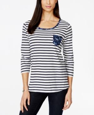 Style & Co. Mixed-print Button-back Top, Only At Macy's