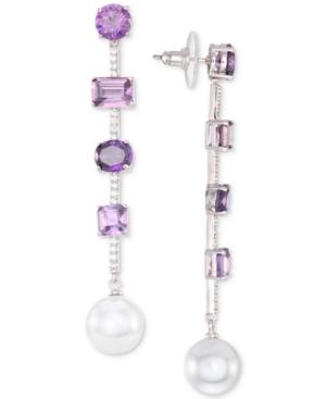 Nina Silver-tone Stone & Imitation Pearl Linear Drop Earrings