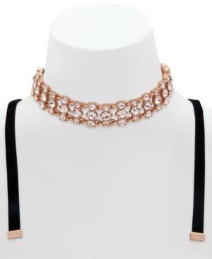 Givenchy Rose Gold-tone Crystal & Black Velvet Choker Necklace