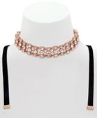 Givenchy Rose Gold-tone Crystal & Black Velvet Choker Necklace
