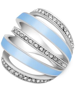 Guess Silver-tone Crystal Pave And Blue Five Band Curved Statement Ring