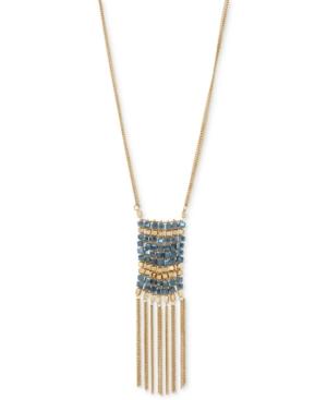 Kenneth Cole New York Gold-tone Metallic Beaded Fringe Pendant Necklace
