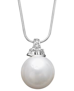 14k White Gold Necklace, Cultured South Sea Pearl (13mm) And Diamond (1/8 Ct. T.w.) Pendant