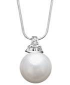 14k White Gold Necklace, Cultured South Sea Pearl (13mm) And Diamond (1/8 Ct. T.w.) Pendant