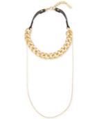 Steve Madden Gold-tone Chain & Leather Double Layer Choker Necklace, 15-1/2 + 3 Extender