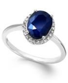 Sapphire And White Sapphire Oval Ring In 10k White Gold (2-1/4 Ct. T.w.)