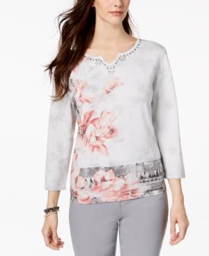 Alfred Dunner Lakeshore Drive Embellished Metallic Split-neck Sweater