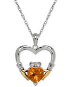 Birthstone (5/8 Ct. T.w.) And Diamond Accent Claddagh Pendant Necklaces In Sterling Silver And 14k Gold