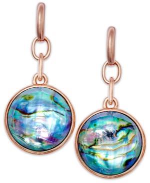 Bronzarte 18k Rose Gold Over Bronze Earrings, Abalone Doublet Round Drop Earrings