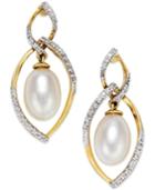 Cultured Freshwater Pearl (7mm) And Diamond (1/4 Ct. T.w.) Drop Earrings In 14k Gold