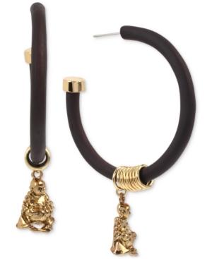 Betsey Johnson Gold-tone Wood-look Buddha Charm Hoop Earrings