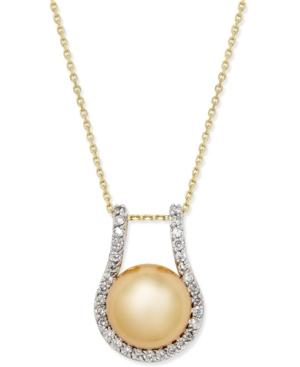 Cultured Golden South Sea Pearl (12mm) And Diamond (5/8 Ct. T.w.) Pendant Necklace In 14k Gold
