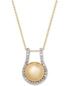 Cultured Golden South Sea Pearl (12mm) And Diamond (5/8 Ct. T.w.) Pendant Necklace In 14k Gold